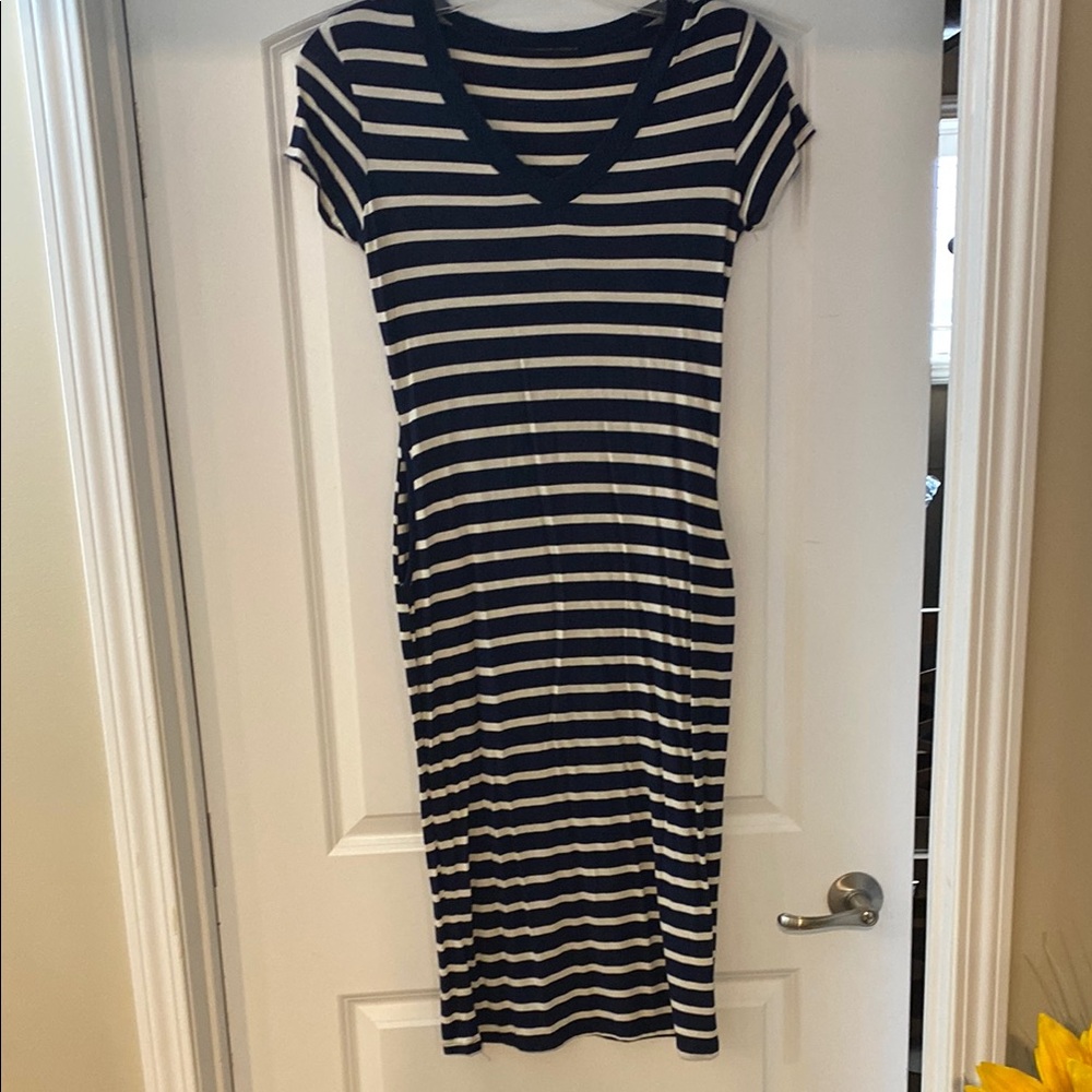 Rebel Sugar Blue and White Sheath Dress Short Sleeve Scoop Neck
